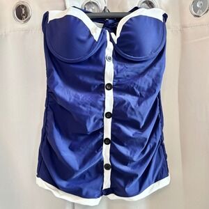 Retro Stage One Piece Swimsuit XL Ruched Nautical Sailor Button Nautical 19942